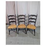 Vintage Wooden Ladder Back Chairs Trio