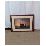 Framed Viking Ship Sunset Canvas Wall Art