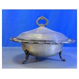 Ornate Footed Silver Plate Covered Serving Dish