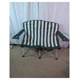 Wide Green and White Striped Folding Camp Chair
