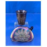 Vintage Carnival Glass Tumbler & Nappy Bowl Duo