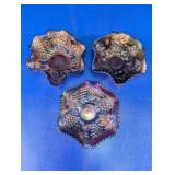 Vintage Amethyst Carnival Glass Bowl Trio