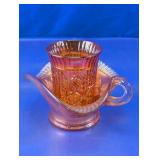 Vtg Marigold Carnival Glass Tumbler & Nappy Duo