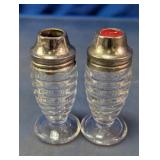 Vtg Ribbed Glass Salt & Pepper Shakers