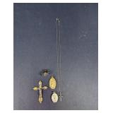 Vtg. Religious Medals Crucifix Pin & Necklace Lot