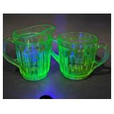 Green Uranium Glass Creamer and Sugar Bowl