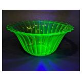 Green Uranium Glass Fluted Bowl