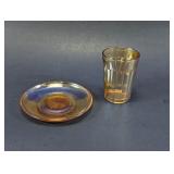 Amber Glass Tumbler and Saucer Set