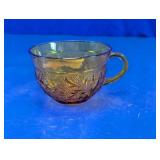 Amber Glass Floral Etched Cup