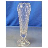 Vtg Clear Cut Glass Hexagon Base Trumpet Vase