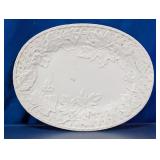 WCL White Oval Grapevine Relief Ceramic Platter