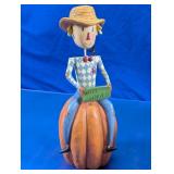 Scarecrow Sitting on Pumpkin Figurine Decor