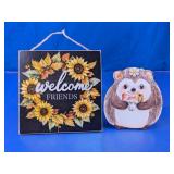 Wooden Fall Welcome Friends Sign & Hedgehog Decor