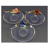 Floral Rose Applique Clear Glass Saucer Set