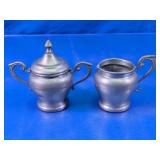 Ornate Metal Sugar Bowl & Creamer Set