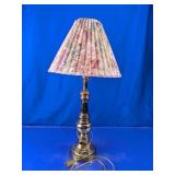Pleated Floral Shade Brass-Tone Table Lamp