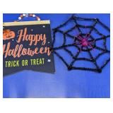 Happy Halloween Sign & Spider Web Decor Set