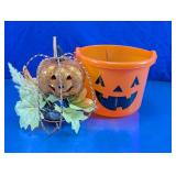 Glitter Pumpkin Decor & Halloween Bucket Set