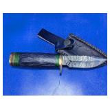 Damascus Style Fixed Blade Knife with Sheath