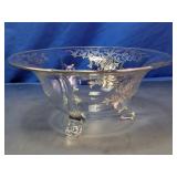 Silver Floral Footed Glass Bowl