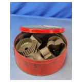 Assorted Metal Cookie Cutters in Red Tin