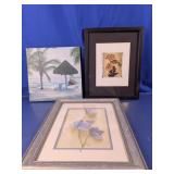 Assorted Framed Floral Prints & Beach Canvas