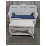 Vintage White Wicker Settee & Coffee Table Set
