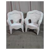 Vintage White Wicker Armchairs Duo
