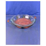 Glass Pie Dish with Metal & Wicker Basket Holder