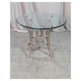 Vintage Round Glass Top Accent Table Metal Base