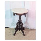 Antique Marble Top Carved Wooden Pedestal Table