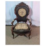 Vtg Carved Needlepoint Armchair