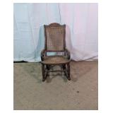Vtg Caned Back Wood Rocking Chair