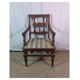 Vtg Carved Wood Armchair with Striped Upholstery