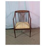Vtg Inlaid Wooden Armchair w/ Padded Seat