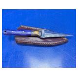 Damascus Style Dagger Knife with Leather Sheath