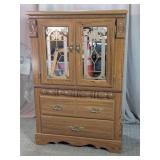 Vintage Country Oak Glass Door Chest Cabinet
