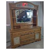 Vintage Oak Dresser w/ Mirror Hutch & Light