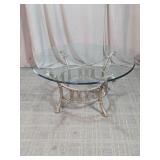 Vintage Round Glass Top Accent Table Metal Base