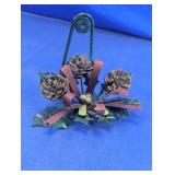 Vtg Metal Pinecone & Holly Wall Candle Holder