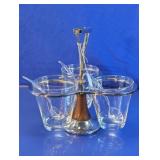 Vtg 3-Bowl Condiment Server Caddy w/ Ladles