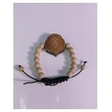 Carved Lion Face Wood Bead Bracelet