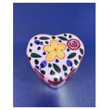 Hand-Painted Floral Heart-Shaped Trinket Box