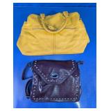 Crocodile-Textured Studded & Yellow Handbag