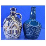 Vtg Blue Ceramic Decorative Decanters