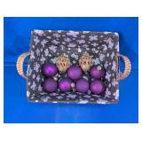 Decorative Basket & Purple Christmas Ornaments Set