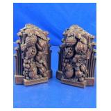 Ornate Fruit And Floral Bookends Pair