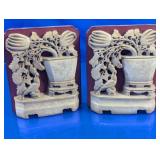 Ornate Floral Vase Design Bookends Pair