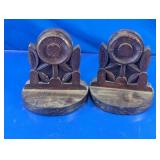 Carved Wooden Floral Bookends Pair