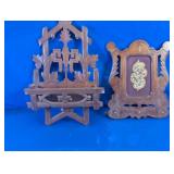 Antique Tramp Art Pocket Shelf & Embroidery Frame
